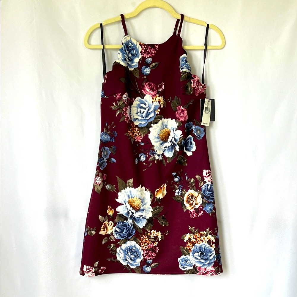 Iz Byer Floral Mini Dress in Burgundy and Blue